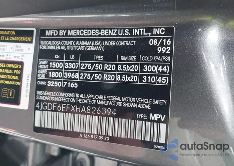 2017 Mercedes-Benz Gls 450 4Matic z USA, uszkodzony, nr VIN 4JGDF6EEXHA826394